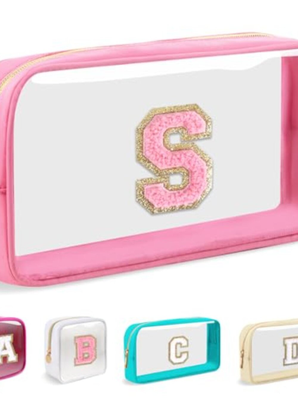 Clear PVC Nylon Chenille Letter Patch Cosmetic Bag Zipper Small Makeup Pouch